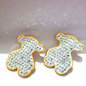 🆕 STAINLESS STEEL BIG BEAR RHINESTONES EAERINGS